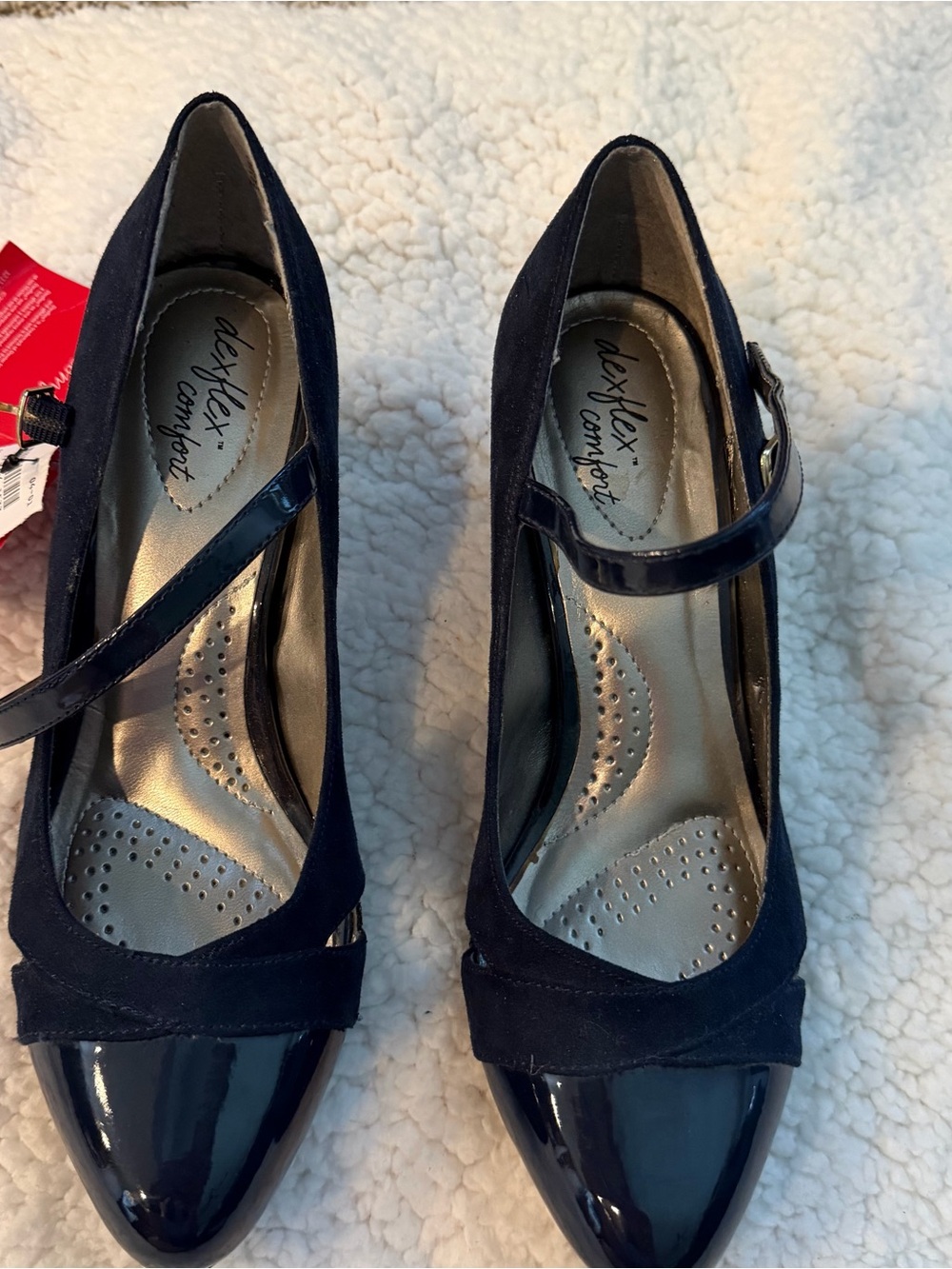 dexflex comfort Navy Patent & Suede Mary Jane Heels